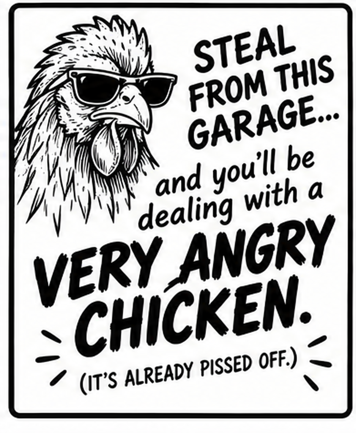 Steal From This Garage - Very Angry Chicken sign