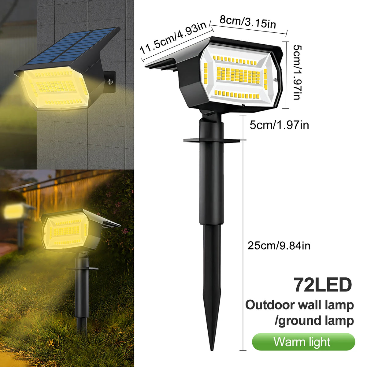 Solar LED Landscape Spotlight - IP65 Waterproof, 3 Modes – product photo 7 of 14