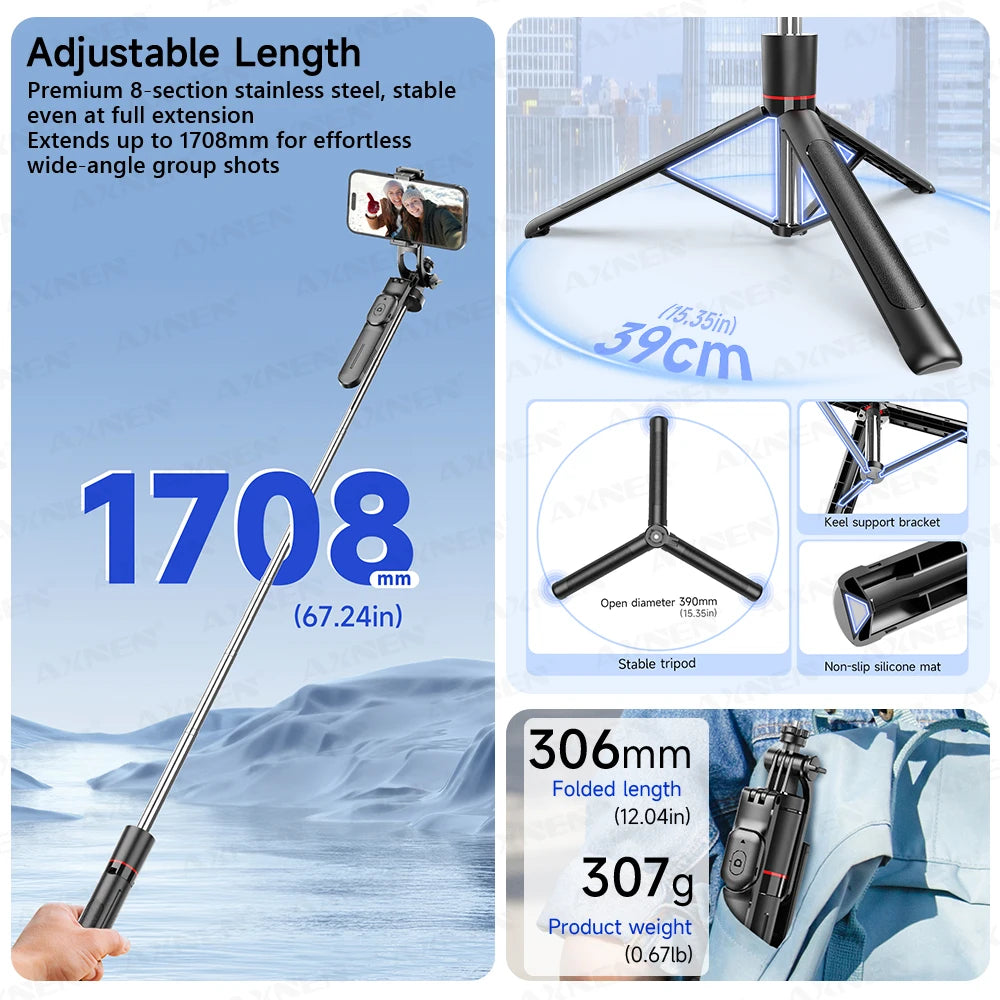 Phone Tripod Selfie Stick with Wireless Remote – product photo 4 of 9