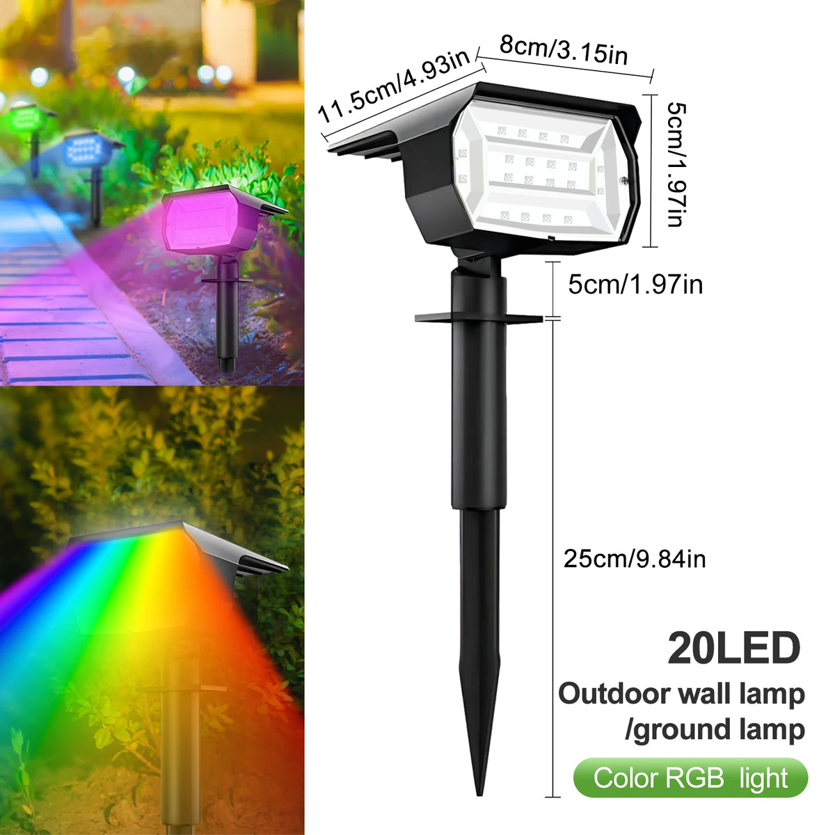 Solar LED Landscape Spotlight - IP65 Waterproof, 3 Modes – product photo 12 of 14