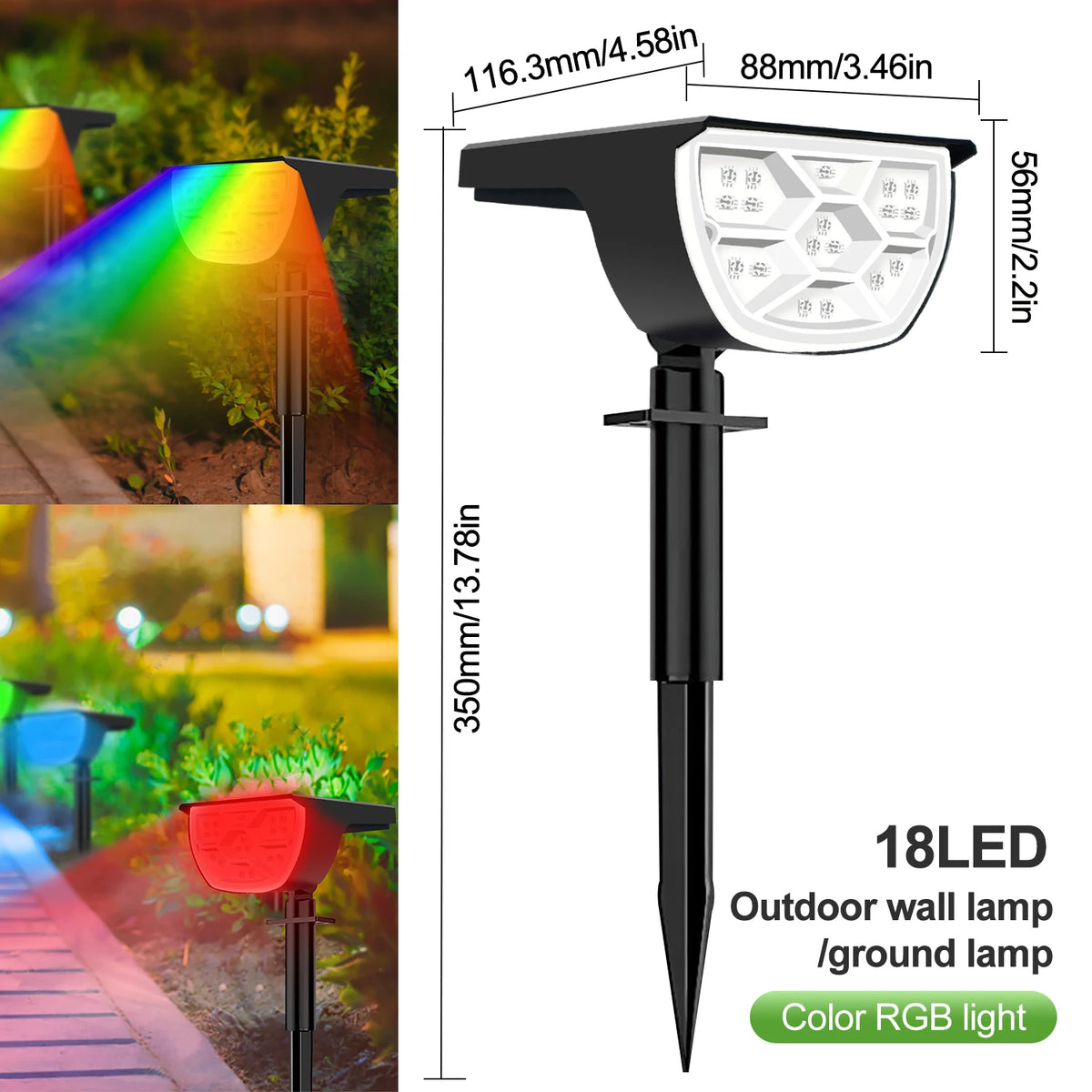Solar LED Landscape Spotlight - IP65 Waterproof, 3 Modes – product photo 11 of 14