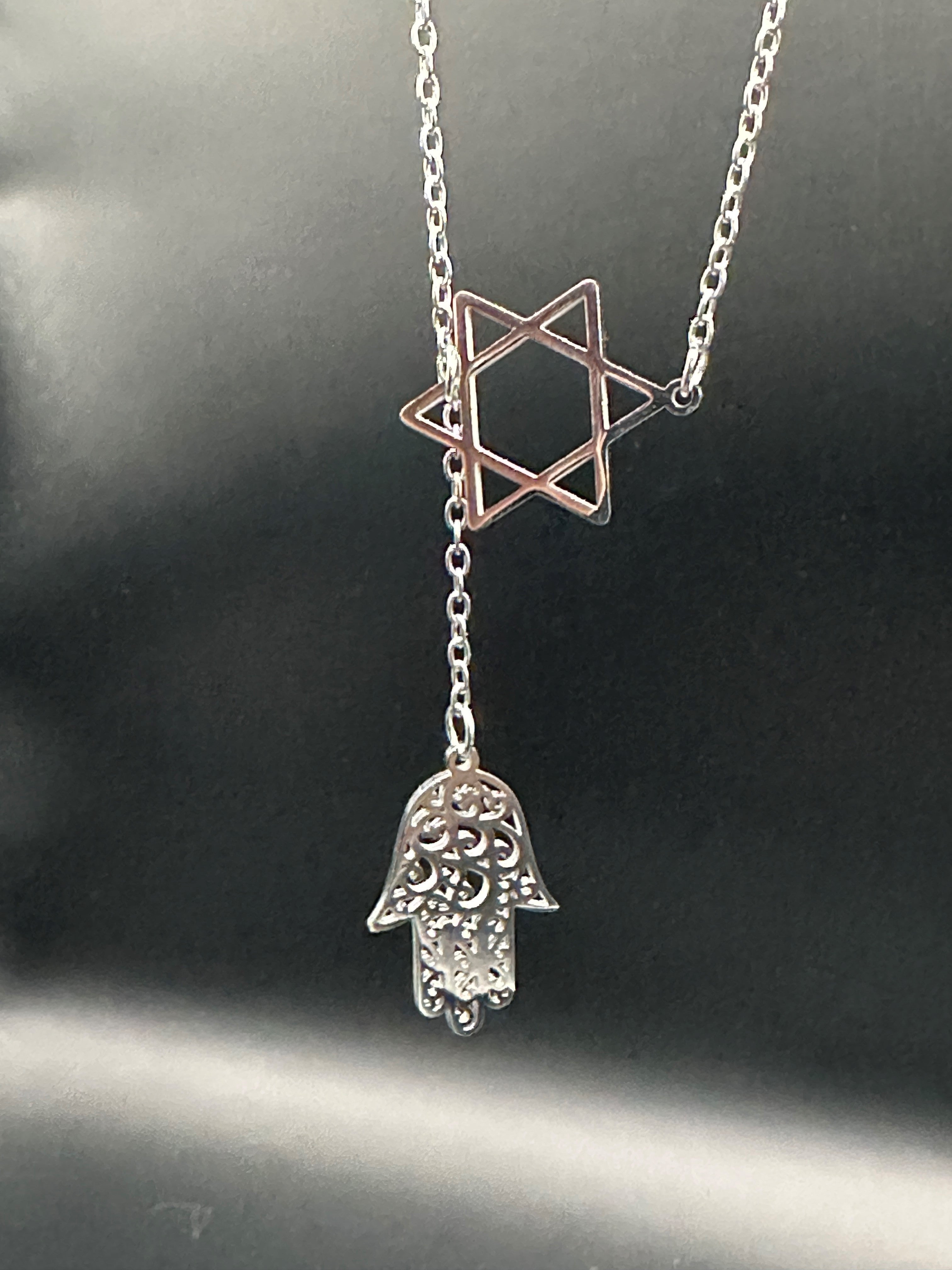 Star of David and Hamsa Drop Necklace