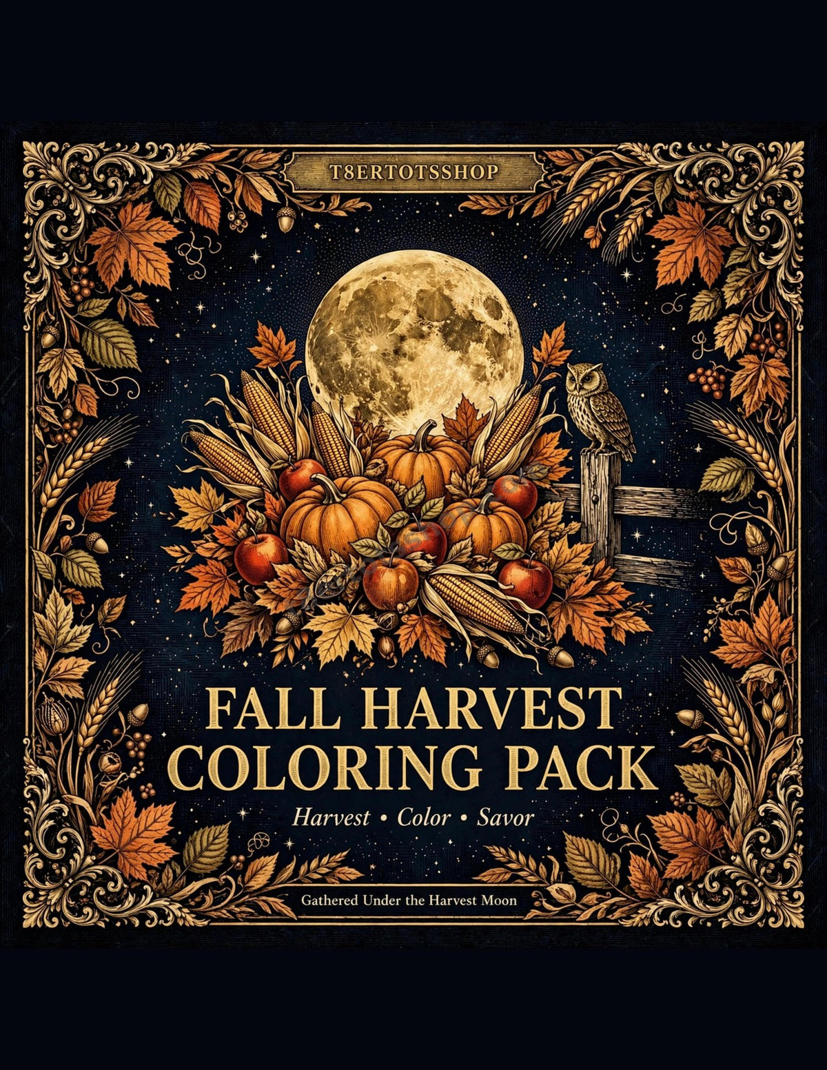 Fall Harvest Coloring Pack — 8 Printable Pages