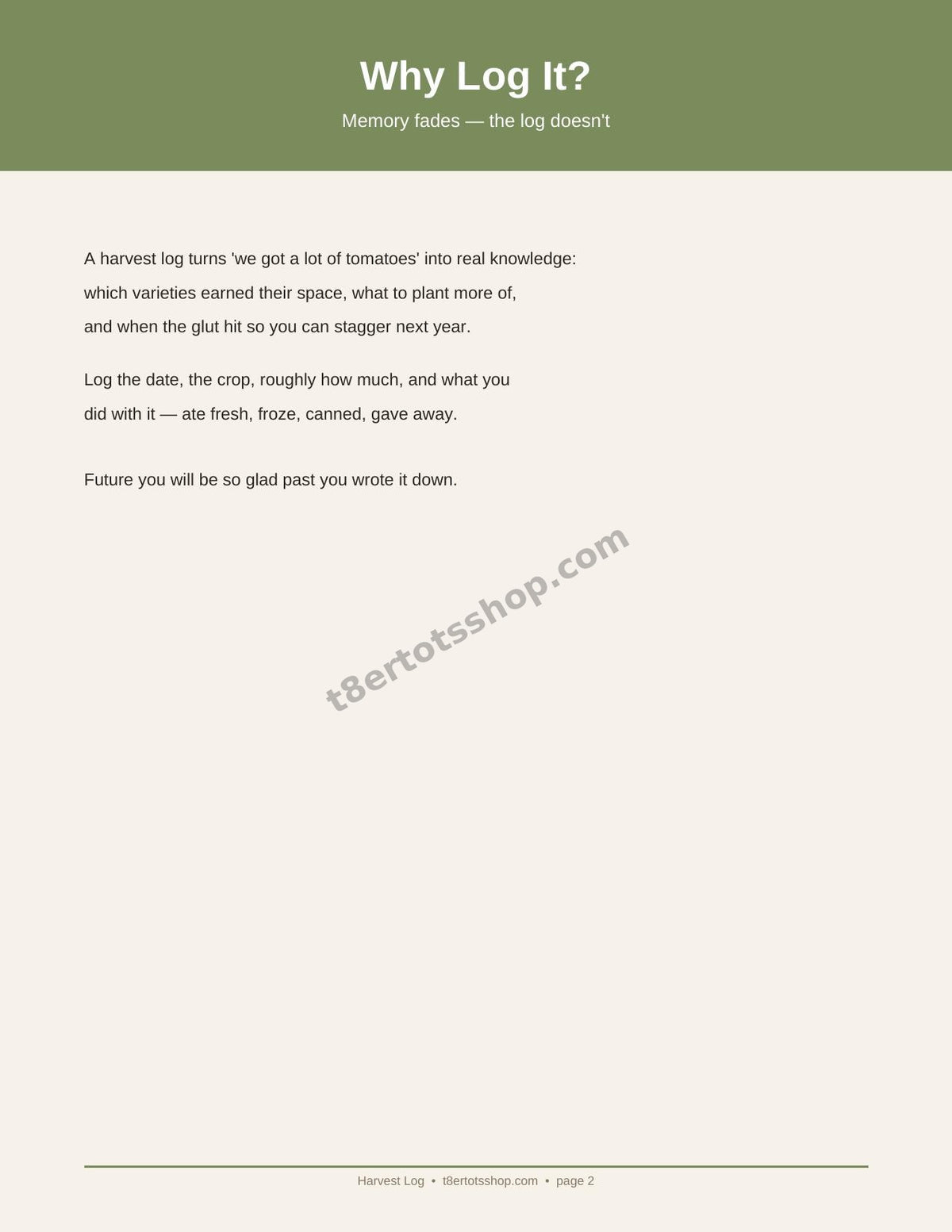 Harvest Log — 8 Printable Pages