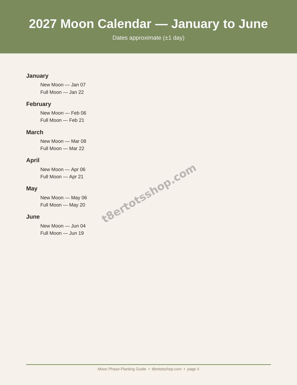 Moon Phase Planting Guide 2027 — 10 Printable Pages