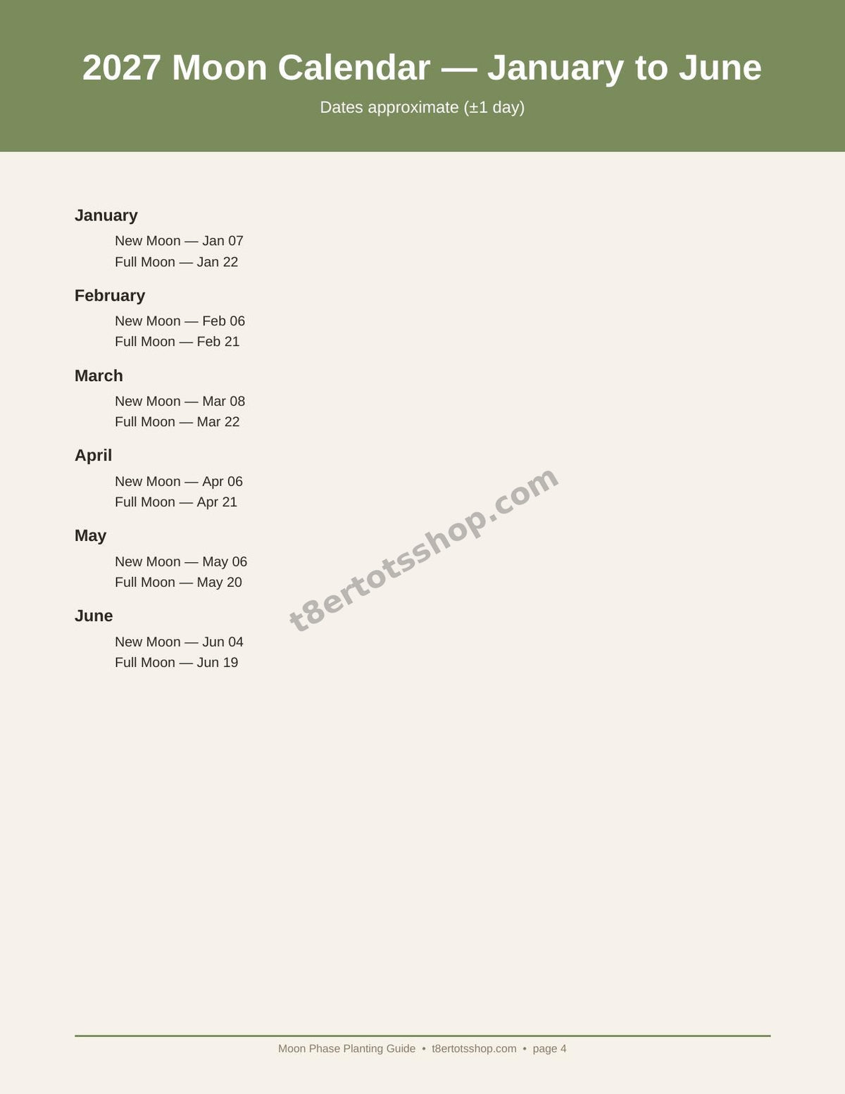 Moon Phase Planting Guide 2027 — 10 Printable Pages