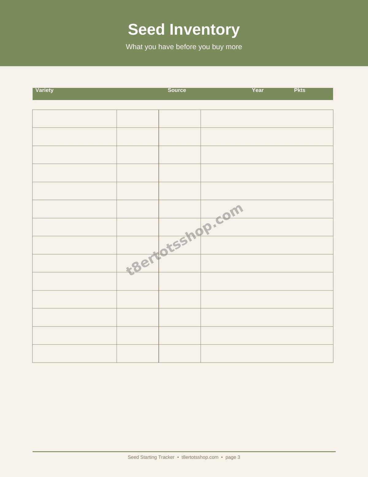 Seed Starting Tracker — 8 Printable Pages