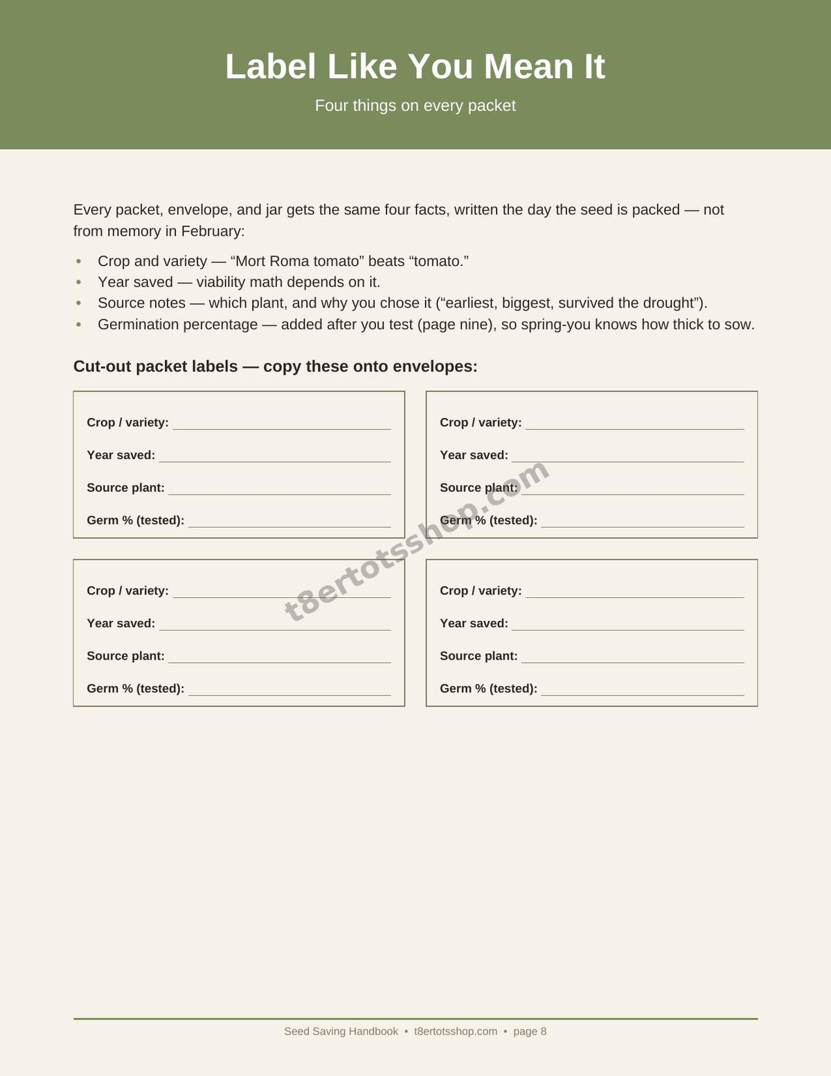 Seed Saving Handbook — 12 Printable Pages