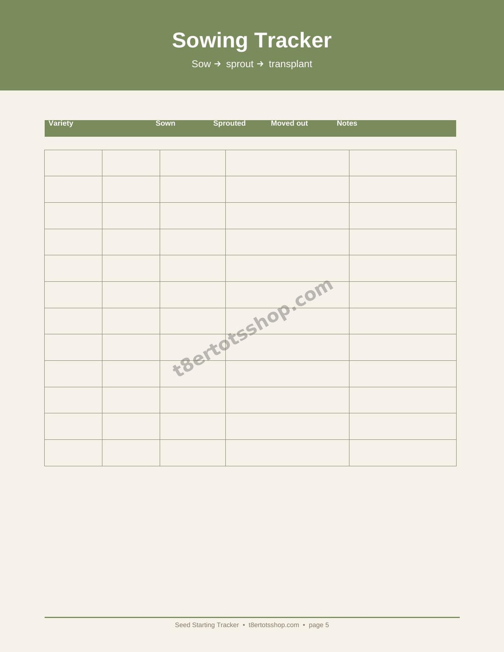 Seed Starting Tracker — 8 Printable Pages