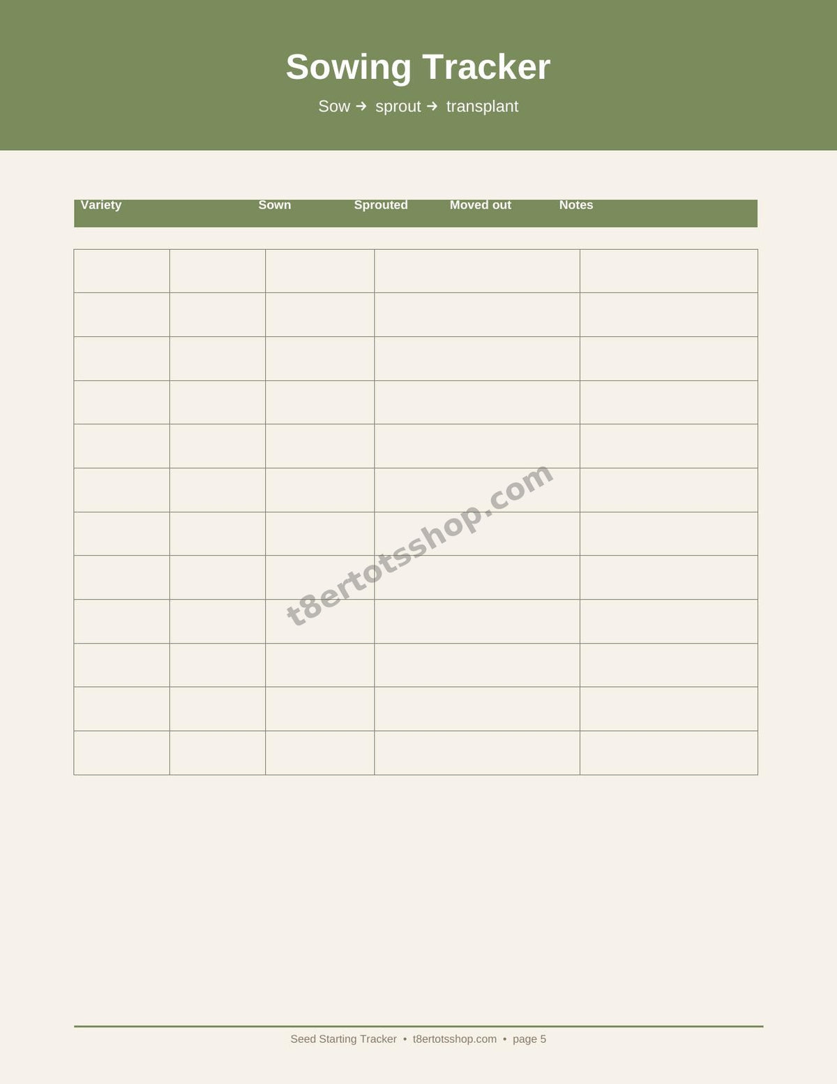 Seed Starting Tracker — 8 Printable Pages