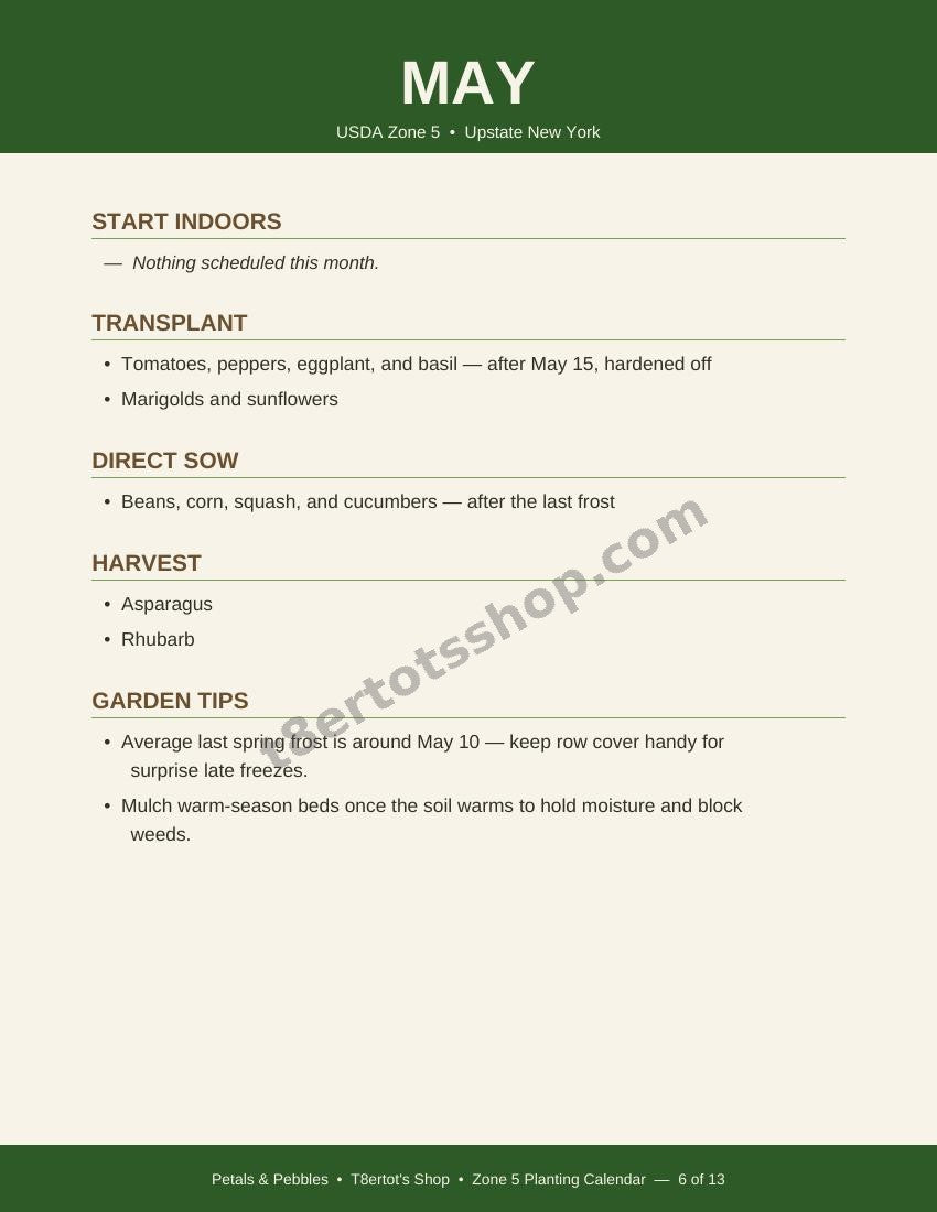Zone 5 Planting Calendar — 13 Printable Pages