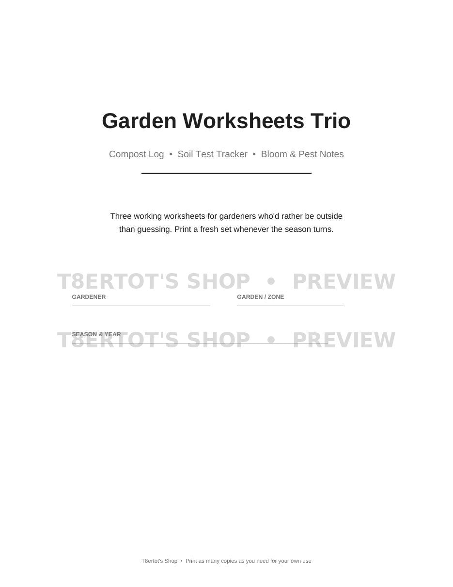Garden Worksheets Trio — Printable Garden Worksheets (13 Pages)